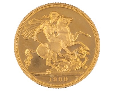 Lot 51 - GB - A Queen Elizabeth II 1980 full sovereign proof gold coin, cased with certificate.