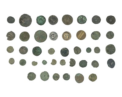 Lot 11 - CLASSICAL ANCIENT WORLD - A collection of debased bronze coinage, incuding a Roman Denarius.
