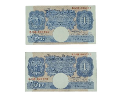 Lot 60 - Bank of England, cashier Kenneth O. Peppiatt, two WWII replacement £1 banknotes, 29 March 1940.