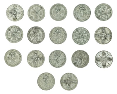 Lot 1 - GB - A collection of One Florin and Two Shilling .500 silver coins, George V-George VI.