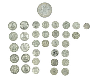 Lot 61 - GB - A collection of pre-1947 .500 silver coinage, George V-George VI & a 1935 rocking horse crown.