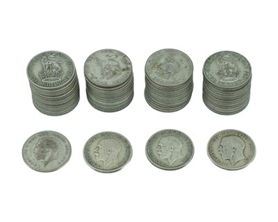 Lot 19 - GB - A collection of George V, pre-1947, .500 silver, one shilling coins.
