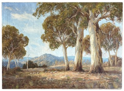 Lot 199 - N WOODLEY (XX), Sheep Grazing, oil on canvas,...