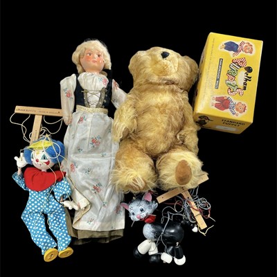 Lot 242 - Two vintage Pelham puppets, a cat & a clown,...