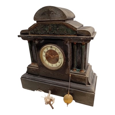 Lot 61 - A Slate case mantel clock in need of repair....
