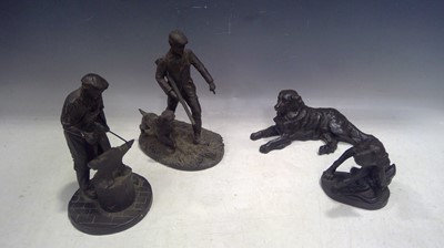 Lot 53 - Four Resin Figures. The Shooter is 22cm tall.