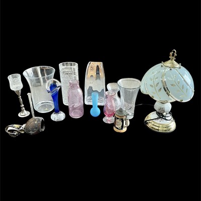 Lot 67 - A mixed lot of mainly glass vases, a lamp, a...