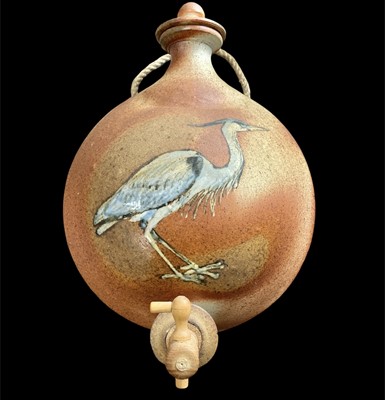Lot 90 - A vintage stoneware hanging flask for water or...