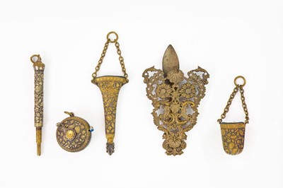 Lot 409 - A 19th-century chatelaine with various accessories.