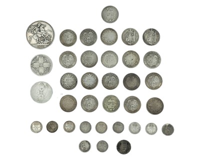 Lot 12 - GB - A collection of Victoria silver coinage, including an 1895 crown, and two George IV shillings.