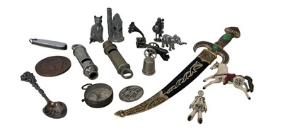 Lot 42 - A pewter articulated Pierrot clown and horse,...