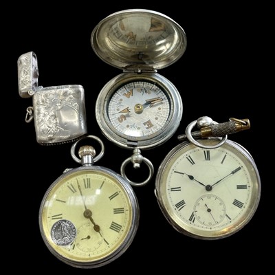 Lot 102 - Two pocket watches, one marked "Fine Silver"...