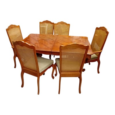 Lot 96 - A Twin Pedestal Hardwood Table, Four Cane Back...