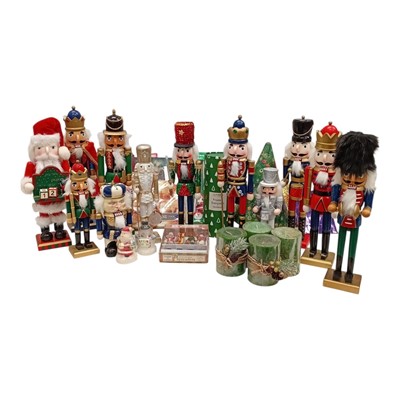 Lot 115 - Christmas nutcracker dolls, candles, etc with...