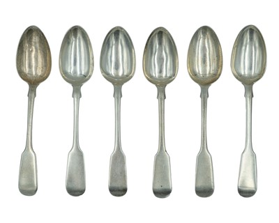 Lot 120 - A set of six Victorian Scottish silver fiddle-pattern teaspoons by James McKay.
