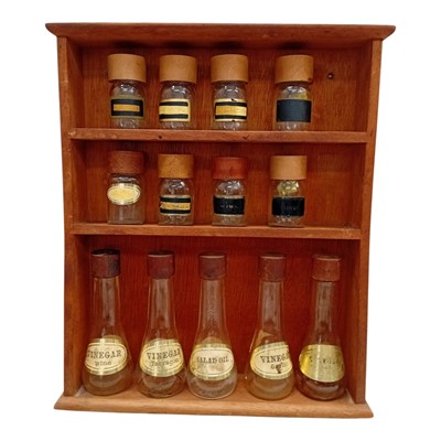 Lot 124 - A wooden Spice Rack with glass spice and...