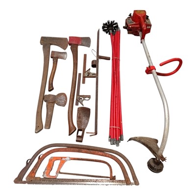 Lot 113 - A collection of hand tools and a petrol...
