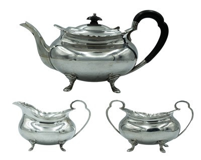 Lot 320 - A George VI three-piece silver teaset by Atkin Brothers.
