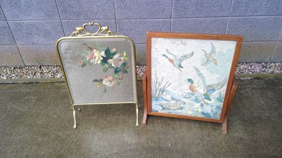 Lot 159 - A Brass and Mirror and Wood and Tapestry Fire...