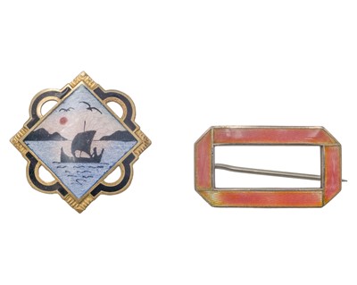 Lot 442 - AKSEL HOLMSEN - a Norwegian sterling silver-gilt and enamel brooch.