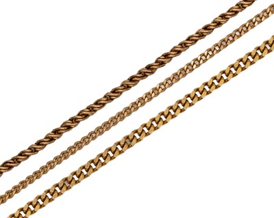 Lot 485 - A selection of three 9k fine neck chains.