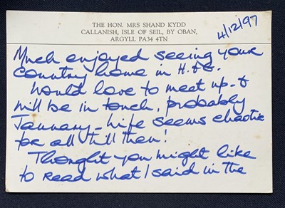Lot 168 - Royal memorabilia, A signed letter from Diana,...