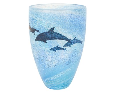 Lot 240 - A Malcolm Sutcliffe cameo dolphin glass vase.