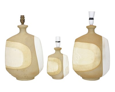 Lot 320 - Three Tremaen pottery sculptural lamps.