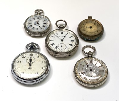 Lot 2435 - Three silver cased key wind watches one other...