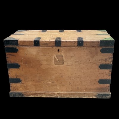 Lot 44 - An iron-bound pine trunk, 121cm wide, 72cm...