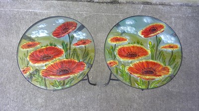 Lot 24 - Two Metal Patio Tables with Poppy Design Glass...