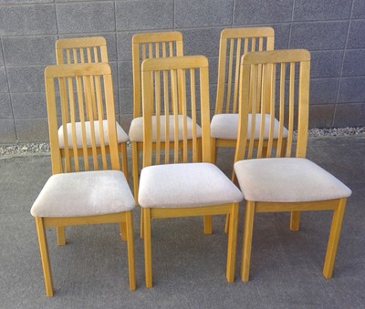 Lot 14 - Six Blonde Oak, Upholstered Highback Chairs.