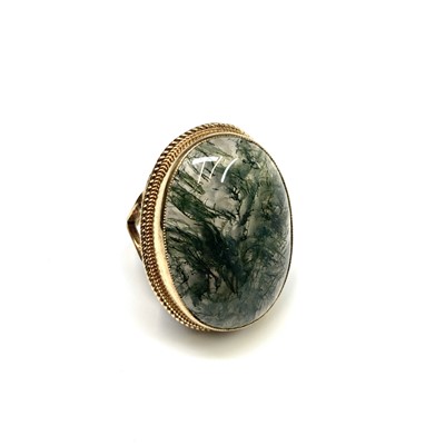 Lot 2442 - A 9ct gold contemporary moss agate ring