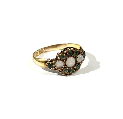 Lot 2327 - A Victorian 18ct gold emerald and opal ring