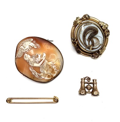 Lot 2469 - Two Victorian brooches, a gilt pin, and a gold...