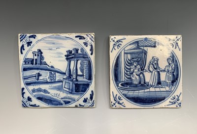 Lot 854 - Two 18th century English Delft tiles, vendor...