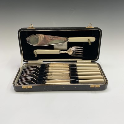 Lot 2205 - A cased set of silver plated fish knives,...