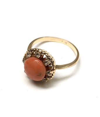 Lot 2306 - An 18ct gold red coral and white stone cluster...