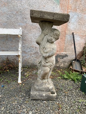 Lot 86 - A concrete cherub sundial pedestal 78cm