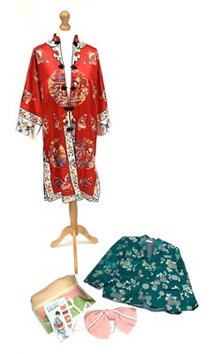 Lot 1 - A Chinese red silk embroidered robe, length...