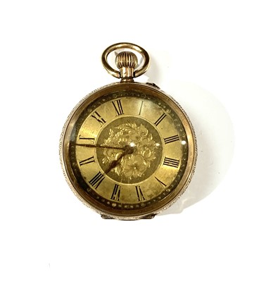 Lot 2383 - A 14ct gold cased open face keyless fob watch