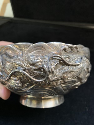 Lot 184 - A Chinese silver footed bowl, chartacter marks...