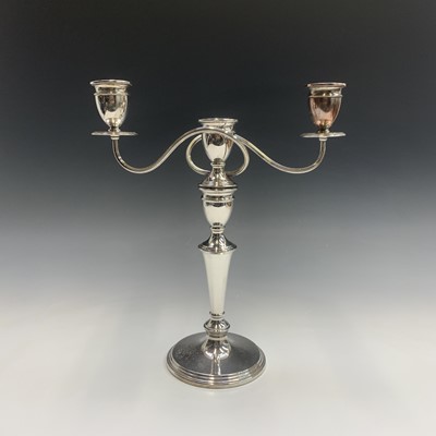 Lot 291 - A pair of silver plated three branch...