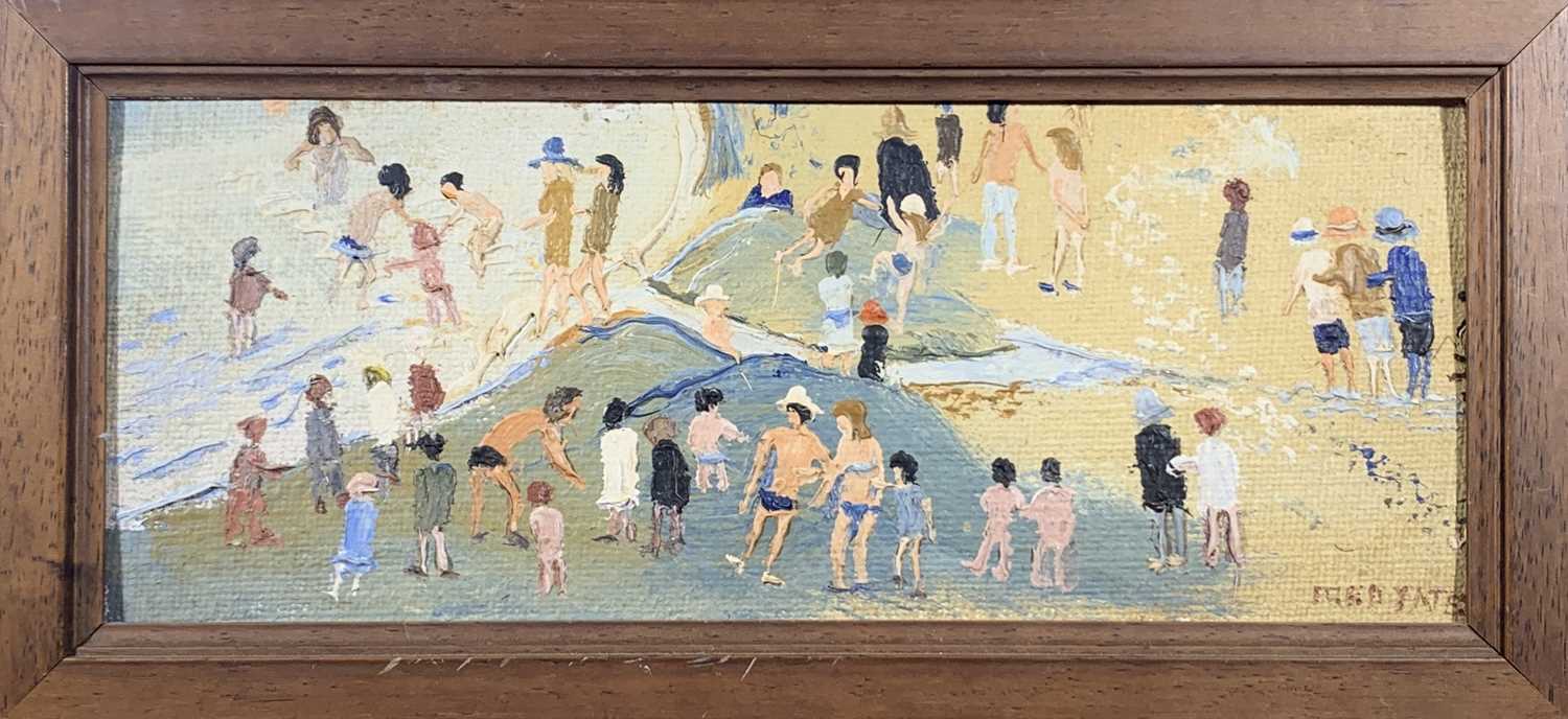 Lot 291 - Fred YATES (1922-2008) A Busy Beach Oil on...