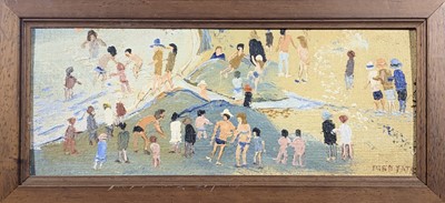 Lot 291 - Fred YATES (1922-2008) A Busy Beach Oil on...