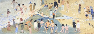 Lot 291 - Fred YATES (1922-2008) A Busy Beach Oil on...