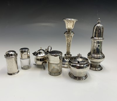 Lot 147 - A silver vase caster 3.6oz three silver...