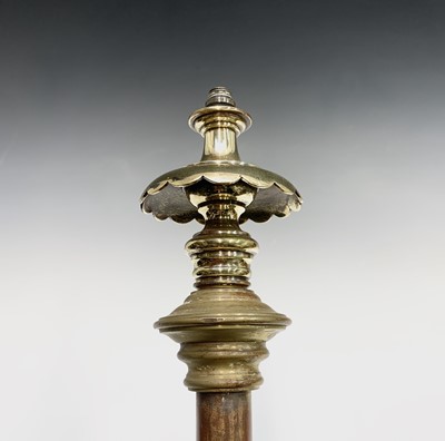 Lot 405 - A Victorian brass lamp stand with scrolled...