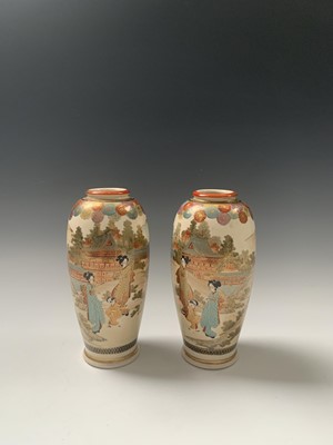 Lot 111 - A pair of Japanese satsuma vases, Meiji Period,...