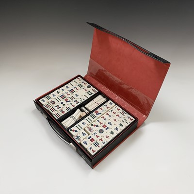 Lot 79 - A Mahjong set, in black leather case, with...